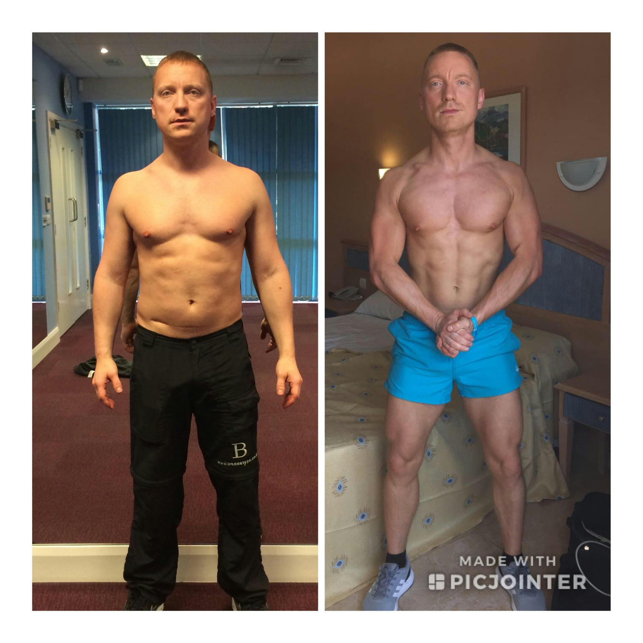 Before and after photo of a male client